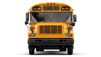 Yellow school bus isolated on white background. AI generated image