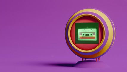 Retro cassette tape display on circular frame