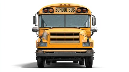 Yellow school bus isolated on white background. AI generated image