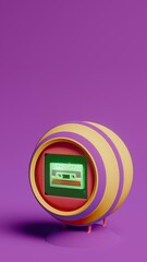 Retro cassette tape display on circular frame