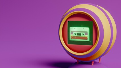Retro cassette tape display on circular frame