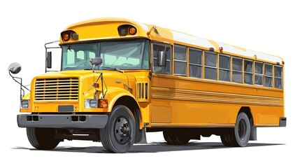 Yellow school bus isolated on white background. AI generated image