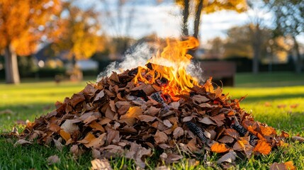 Autumn leaves ablaze in a park