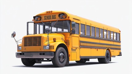 Classic yellow school transportation vehicle on white. AI generated image