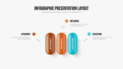 Sales Innovation Three Step Infographic Slide Design. Digital Showcase 3 Option Diagram Frame Layout. Market Visualization Presentation Template Vector Illustration.
