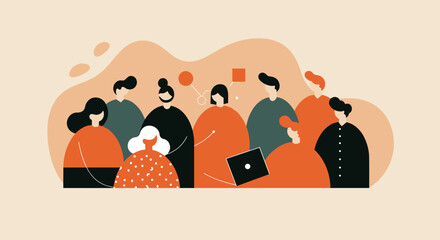 a diverse group of people, each adorned in different colored outfits. Suitable for landing page, banner, marketing, web design, presentation, infographic, etc.