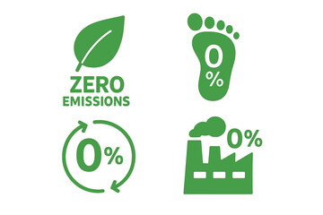 Ecology symbols, environment icons and a carbon footprint vector icon set representing zero emissions