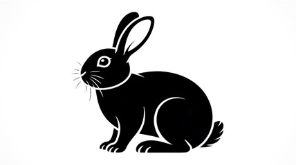 Obraz premium A black and white silhouette illustration of a sitting rabbit against a white background