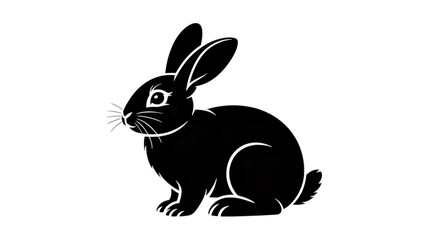 Obraz premium A black and white silhouette illustration of a sitting rabbit against a white background