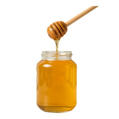 Honey Jar with Dipper Dripping Golden Honey – Isolated PNG on Transparent Background