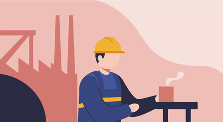 Industrial worker in hard hat and uniform operates machinery in a factory setting, representing industry and manufacturing.