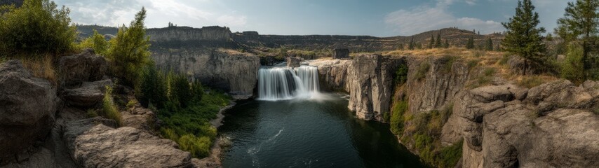 Waterfall adventure twin falls hdr 360 degrees nature scene hdri view