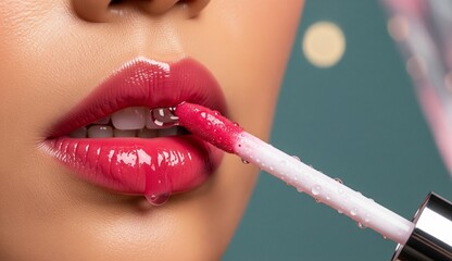 woman applying lip gloss