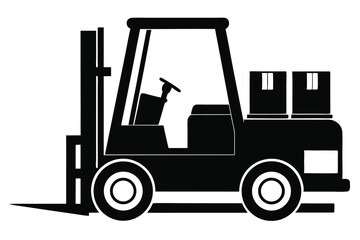 Black Forklift Truck Silhouette with Boxes on its Back, Cargo Delivery Image