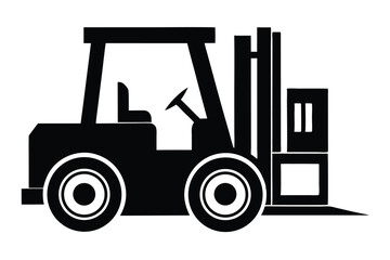 Black Silhouette of a Forklift Truck Ready for Work, Industrial Machinery Icon