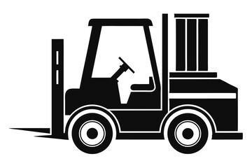 Silhouette Illustration of a Forklift with Forks, Steering Wheel, and Cabin Area View