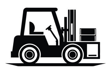 Black Forklift Illustration Delivering Boxes, Material Handling Equipment for Industry, Logistics