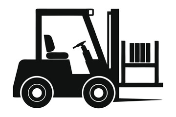 Silhouette Illustration of Forklift Lifting Pallet with Goods for Warehouse Operations