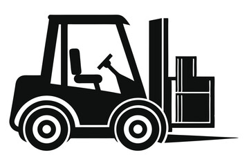Forklift Truck Silhouette Icon, Industrial Vehicle for Lifting and Moving Materials, Equipment