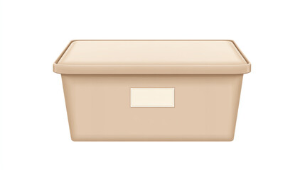 a fabric storage box clipart, home organization item, pastel illustration, beige with label, isolated on white background
