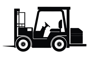 Black Silhouette of a Forklift Truck with Steering Wheel and Seat Detail