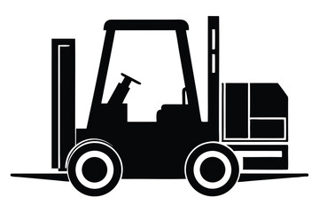 Silhouette Illustration of a Forklift with Steering Wheel and Lifting Mechanism Detail