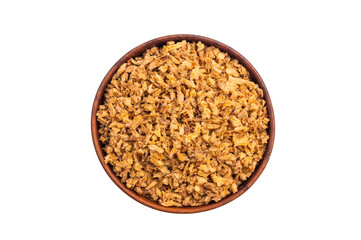 Crispy Fried Onion, Roasted dried Onions isolated on white background. top view