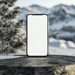 Front View of Smartphone with White Screen on Stone Platform