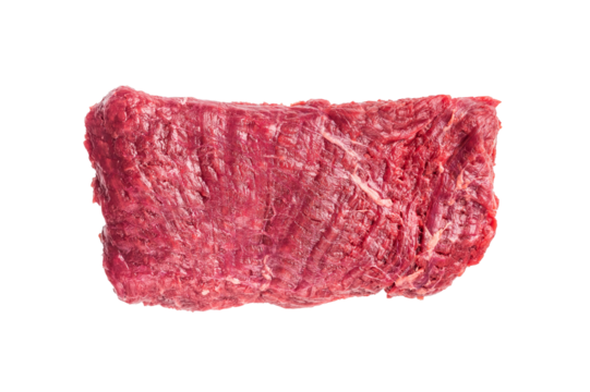 Raw flank steak, beef meat ready for BBQ isolated on white background. top view
