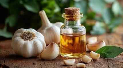 Garlic oil in small glass bottle
