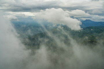 Scenic stormy landscape taken form Ambuluwawa Tower, Sri Lanka`s first multi religious center built on top of a solitary mountain near Kandy and Gampola, Sri Lanka, Asia