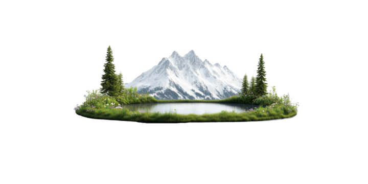 Serene mountain landscape with snow peaks and tranquil lake