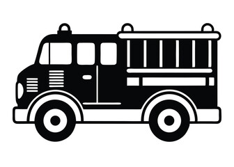 Vector Black and White Illustration of a Classic Toy Fire Truck, Simple Design