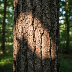 Sunlit Tree Bark Texture in Forest