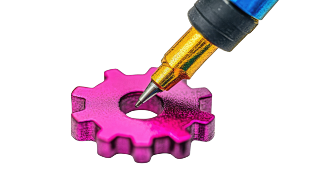 Colorful gear icon with pen