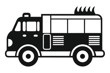 Stylized Firetruck Illustration Depicting Emergency Vehicle Design with Flame Graphic and Simple Shapes