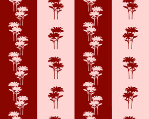 Seamless repeating pattern, striped wallpaper with daisy flowers on pink and red background, perfect for wallpapers, backdrops, textiles, paper. Vector illustration.