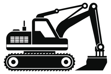 Vector Graphic of Black Construction Excavator Machinery, Engineering, and Heavy Equipment Image