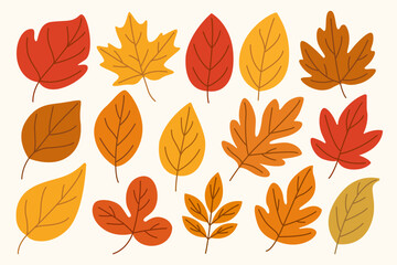 Simple Fall Leaf Set – Colorful Autumn Leaves in Red, Orange, Yellow for Seasonal Graphics, Banners, Posters, Scrapbooking, and Greeting Cards