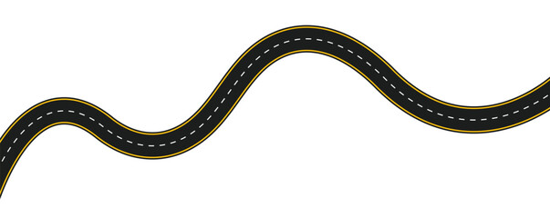 A long, winding, and curved road viewed from above, set against an isolated background, illustrated in vector format eps10.

