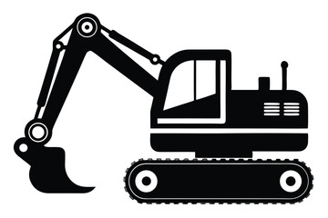 Vector Illustration of a Black Excavator with Visible Tracks and Hydraulic Arm Design
