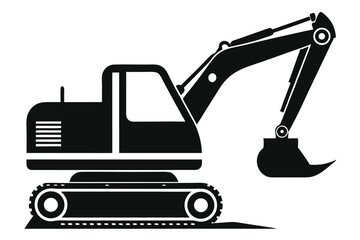 Silhouette of Excavator Heavy Equipment, Construction Machinery, Earthmoving Vehicle, and Industrial Machine