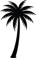 Minimal black silhouette of a leaning palm tree isolated on transparent background