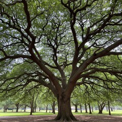 Large Green Oak Tree in a Park on a Sunny Day