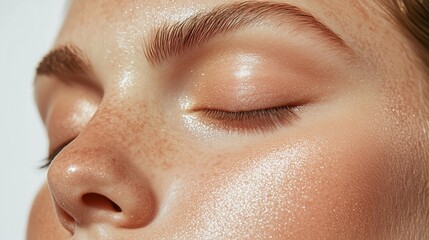 Fototapeta premium Close-up of a young person with glowing skin and natural beauty highlighting freckles and radiant complexion