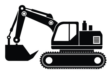 Black Heavy Equipment Excavator Illustration with Bucket and Tracks Icon Design