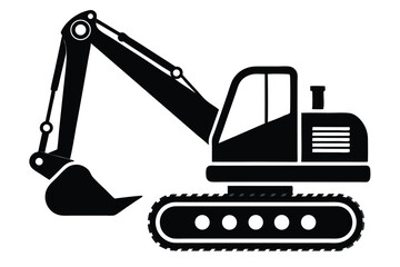 Detailed Black Excavator Construction Vehicle Heavy Machinery Illustration, Heavy Equipment Vector
