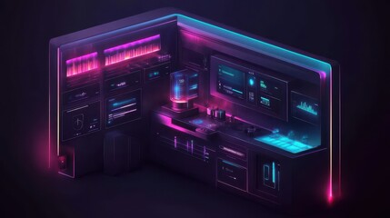 Obraz premium Futuristic digital interface design with glowing elements.