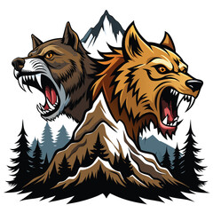 Majestic Mountain Wolves A Fierce Wildlife Illustration