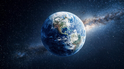 Fototapeta premium Planet Earth in the vastness of space with a distant galaxy